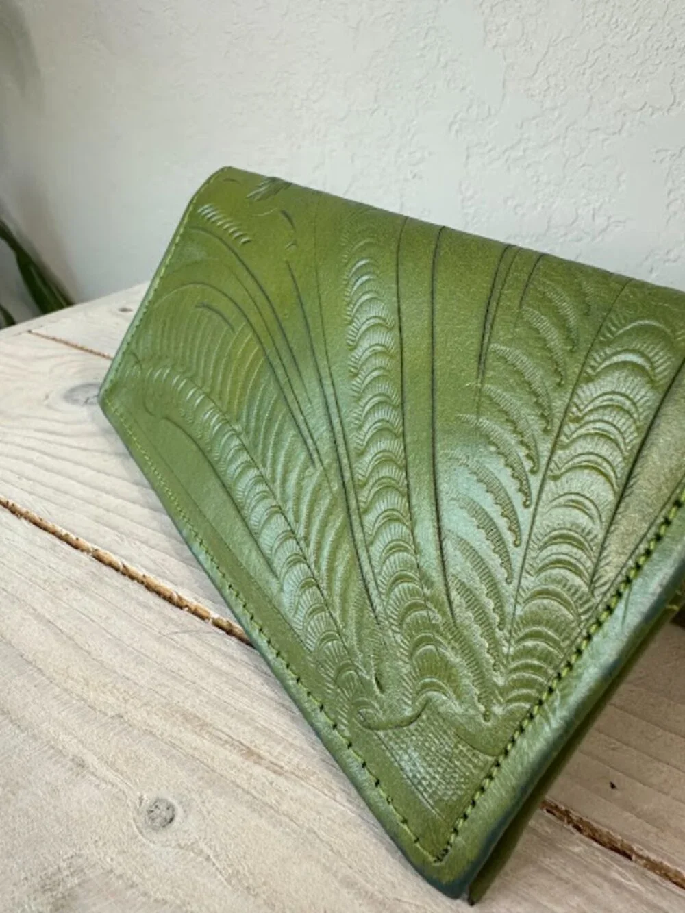 Leaders in Leather Green Tooled Wallet